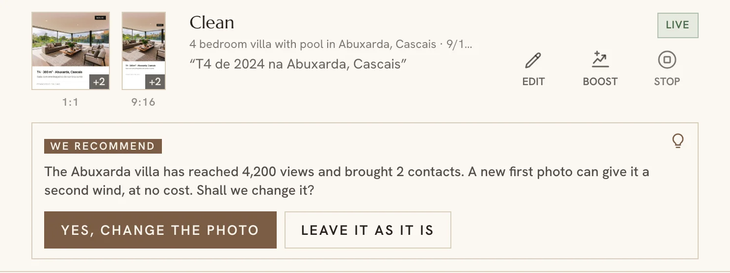 The campaign assistant's suggestion under a campaign in the dashboard